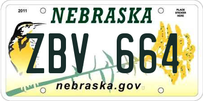 NE license plate ZBV664