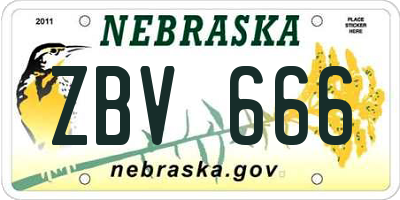 NE license plate ZBV666