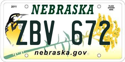 NE license plate ZBV672