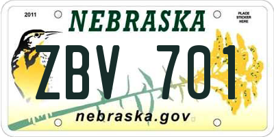 NE license plate ZBV701
