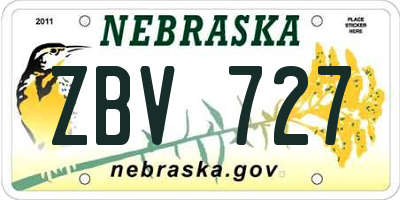 NE license plate ZBV727