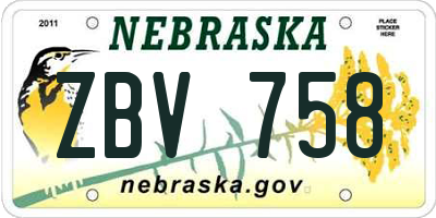 NE license plate ZBV758