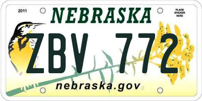 NE license plate ZBV772