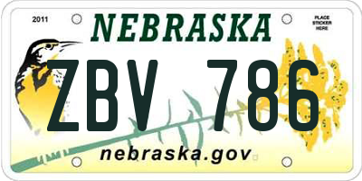NE license plate ZBV786