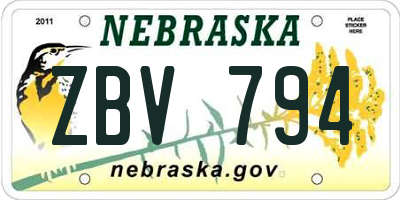 NE license plate ZBV794