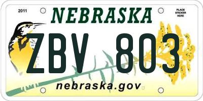 NE license plate ZBV803