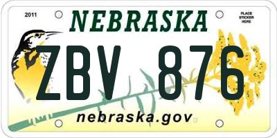 NE license plate ZBV876