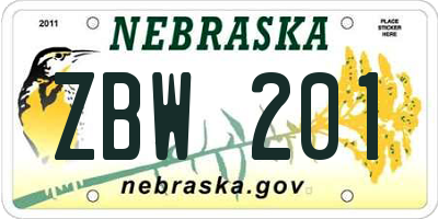 NE license plate ZBW201