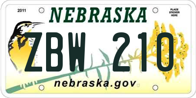 NE license plate ZBW210