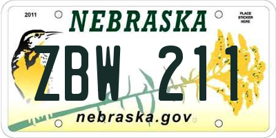 NE license plate ZBW211