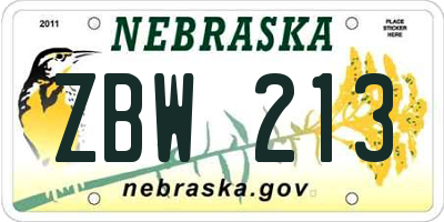 NE license plate ZBW213