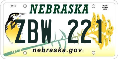 NE license plate ZBW221