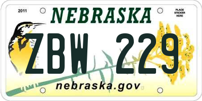 NE license plate ZBW229