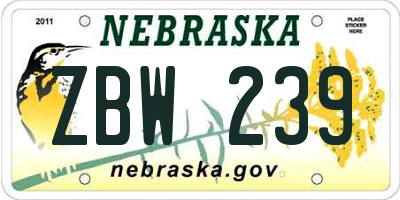NE license plate ZBW239
