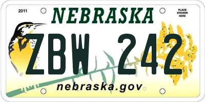 NE license plate ZBW242