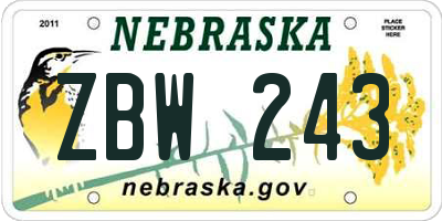 NE license plate ZBW243