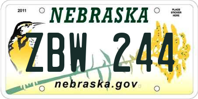 NE license plate ZBW244