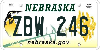 NE license plate ZBW246