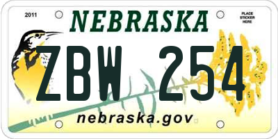 NE license plate ZBW254