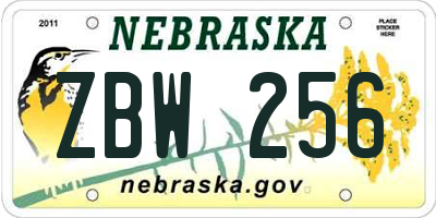 NE license plate ZBW256