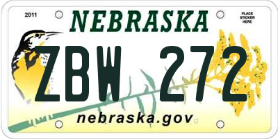 NE license plate ZBW272