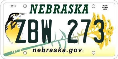NE license plate ZBW273