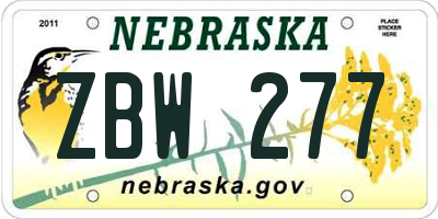 NE license plate ZBW277