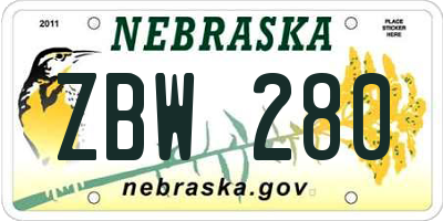 NE license plate ZBW280