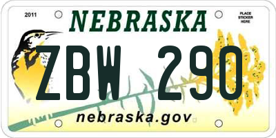 NE license plate ZBW290