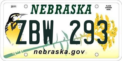 NE license plate ZBW293