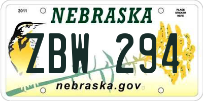 NE license plate ZBW294