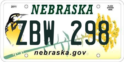 NE license plate ZBW298