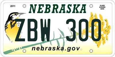 NE license plate ZBW300