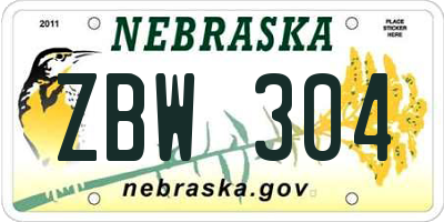 NE license plate ZBW304