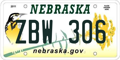 NE license plate ZBW306