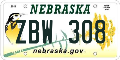 NE license plate ZBW308