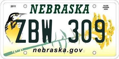 NE license plate ZBW309