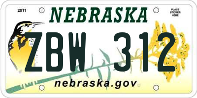 NE license plate ZBW312