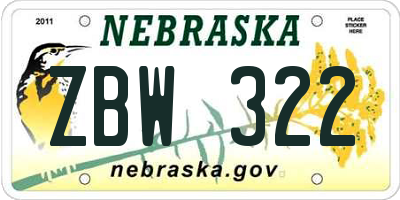 NE license plate ZBW322