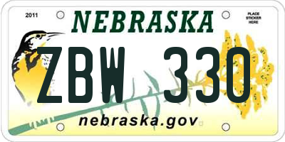 NE license plate ZBW330