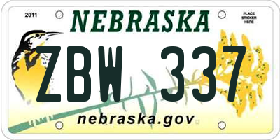 NE license plate ZBW337