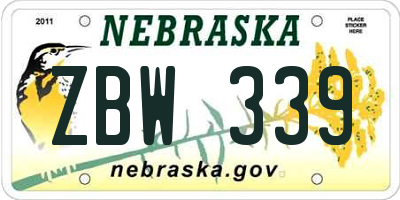 NE license plate ZBW339