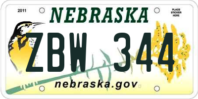 NE license plate ZBW344