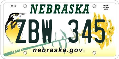 NE license plate ZBW345