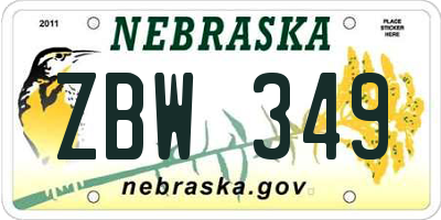 NE license plate ZBW349