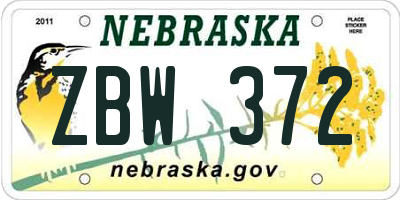 NE license plate ZBW372