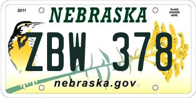 NE license plate ZBW378