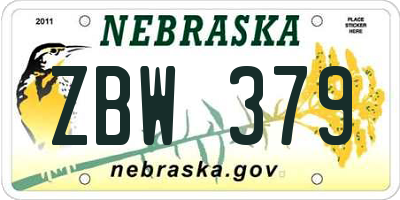NE license plate ZBW379