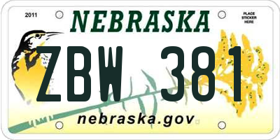 NE license plate ZBW381