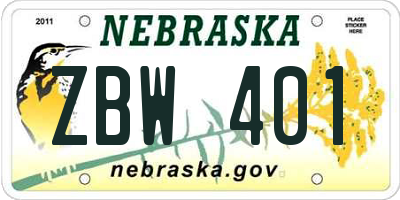 NE license plate ZBW401